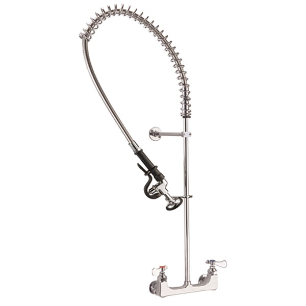 Binford Commercial Two Handle Pre-Rinse Faucet - 44" Hose, Chrome, Wall Mount