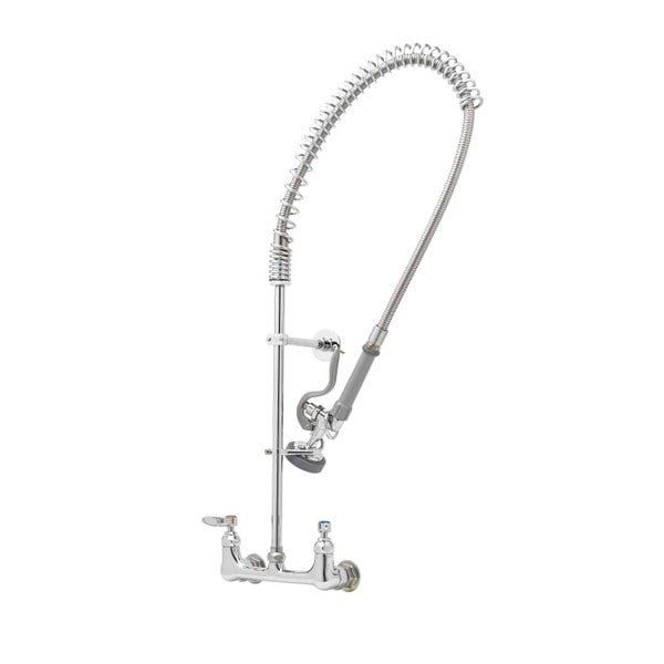 T & S Two Handle Pre-Rinse Faucet - 8' Wall Mount, Polished Chrome