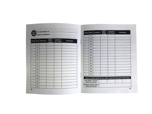 Daily Boiler Log Book - Minnesota State Approved