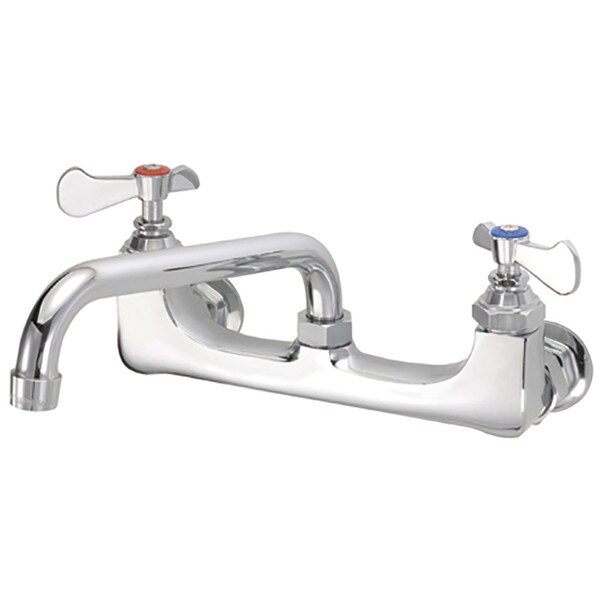 Binford Commercial Two Handle Wall Mount Faucet - Chrome, 12" Spout