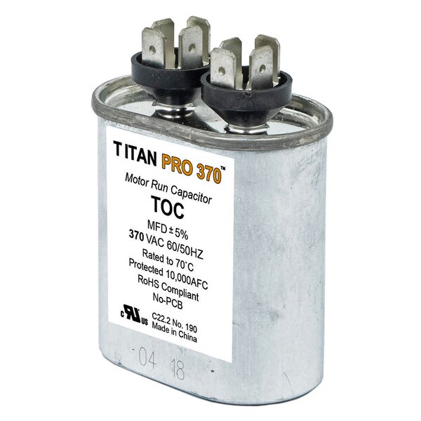 Packard Titan Pro Oval Motor Run Capacitor - 370 Volt, 7.5 MFD, 50/60 Hz.
