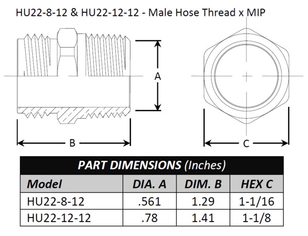 Brass Male Hose Adapter - 3/4" MHT x 1/2" MIP