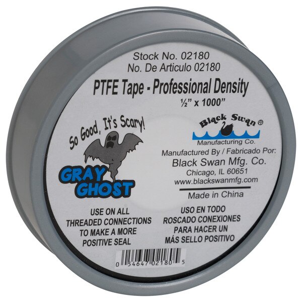 Black Swan Gray Ghost PTFE Tape - 1/2" x 1000"