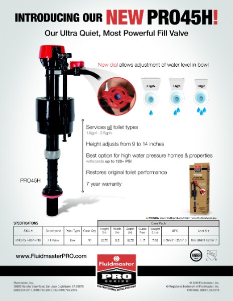 Fluidmaster® PRO45H Adjustable Fill Valve with Tank and Bowl Water Level Control