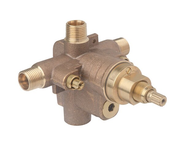 Symmons Pressure-balancing tub/shower valve body with integral diverter and service stops