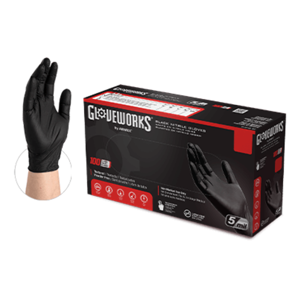 Gloveworks HD Black Nitrile XL Glove Box of 100