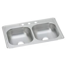 Dayton Stainless Steel 33" x 21-1/4 x 6-9/16" Double Bowl Drop-in Sink