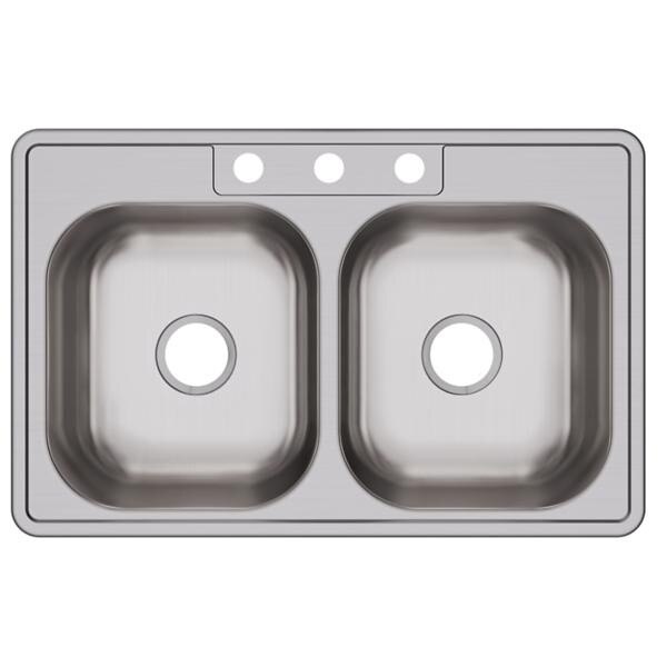 Dayton Stainless Steel 33" x 21-1/4 x 6-9/16" Double Bowl Drop-in Sink