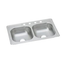 Dayton Stainless Steel 33" x 21-1/4 x 6-9/16" Double Bowl Drop-in Sink; 4 Holes