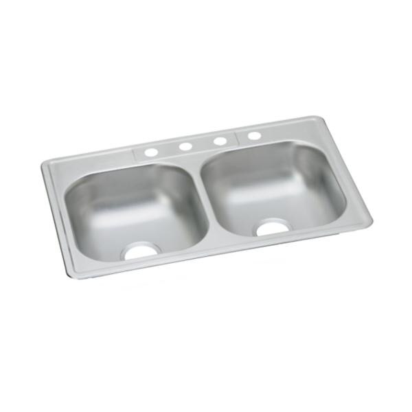 Dayton Stainless Steel 33" x 21-1/4 x 6-9/16" Double Bowl Drop-in Sink; 4 Holes