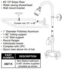 Pasco Add-A-Shower Kit - Bathcock Riser and Shower Rod