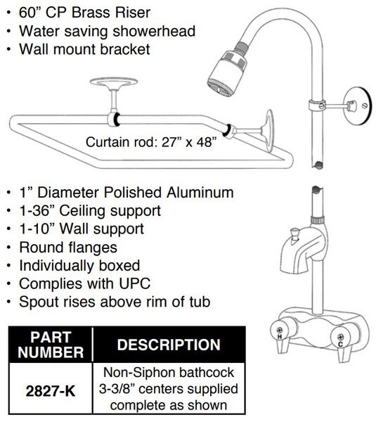 Pasco Add-A-Shower Kit - Bathcock Riser and Shower Rod