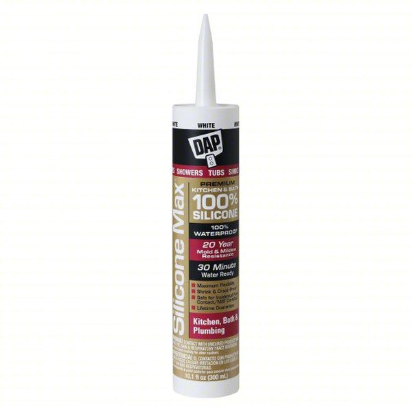 DAP® SILICONE MAX™ Premium Kitchen, Bath & Plumbing 100% Silicone Sealant- White, 10.1 OZ
